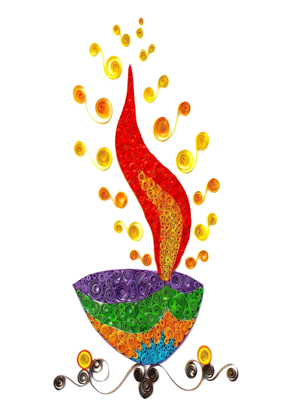 Colorful Paper Quilling Diya Lamp PNG