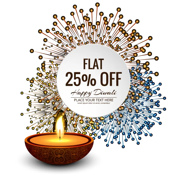 Happy Diwali Sale Discount with Diya and Fireworks PNG