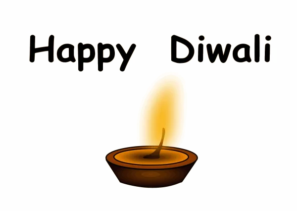 Happy Diwali Text with Lit Diya PNG