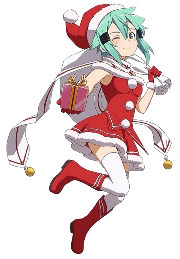 Cute Anime Santa Girl with Gift PNG Transparent
