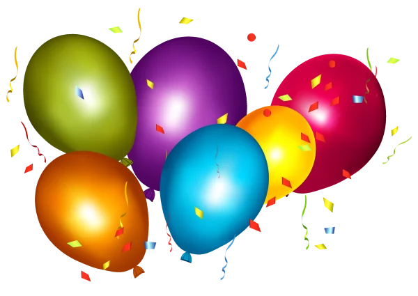 Colorful Party Balloons with Confetti PNG Transparent Background