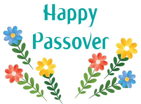 Happy Passover Text with Colorful Flowers PNG