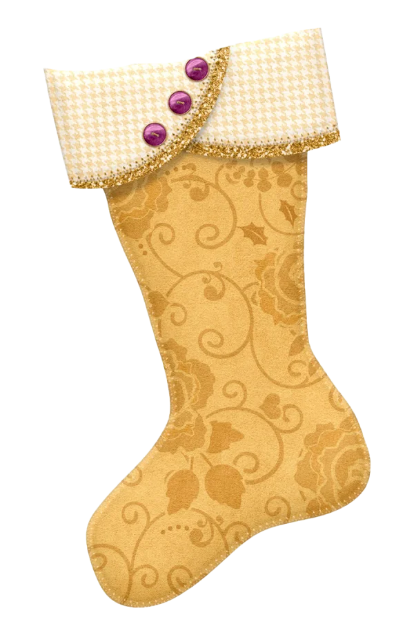Elegant Golden Christmas Stocking PNG