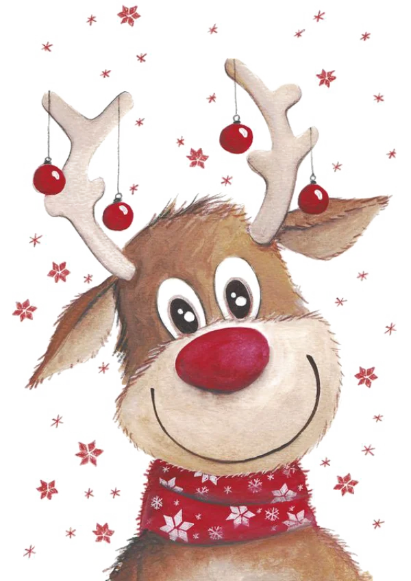 Christmas Reindeer with Red Nose and Ornaments PNG