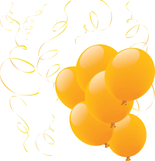 Orange Balloons and Gold Streamers PNG Transparent