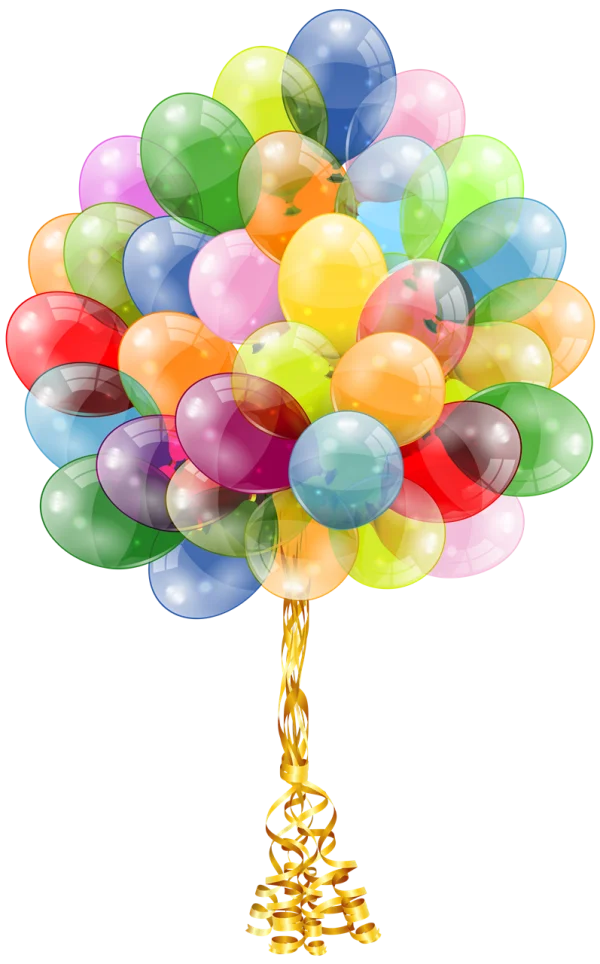 Colorful Glossy Party Balloons PNG with Golden Ribbon