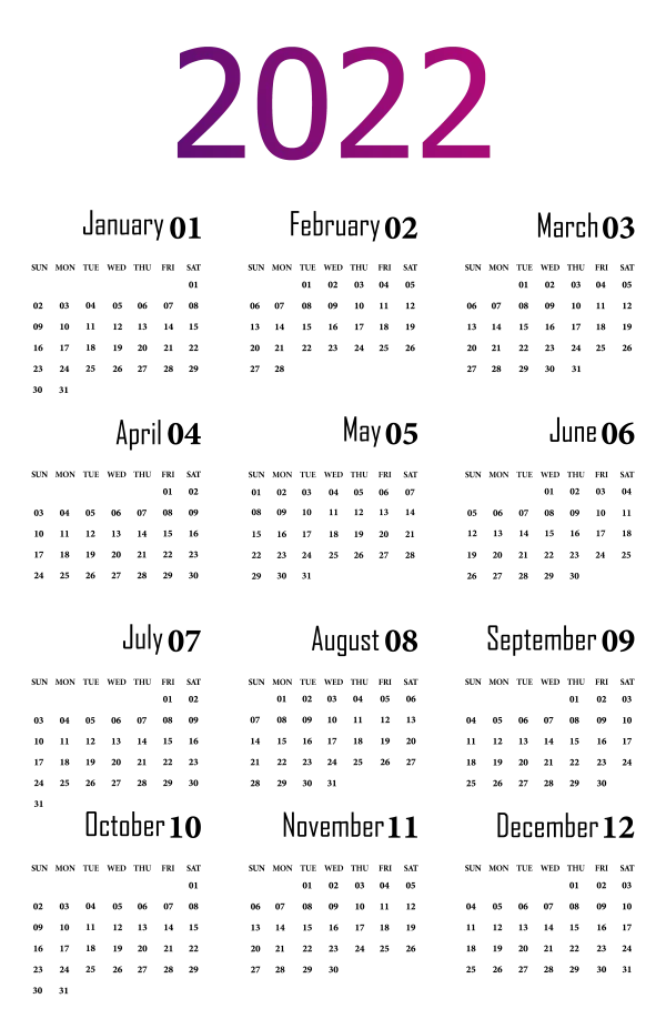 Gradient 2022 Year Number PNG Transparent