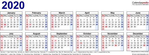Year 2020 Full Calendar PNG Transparent Background
