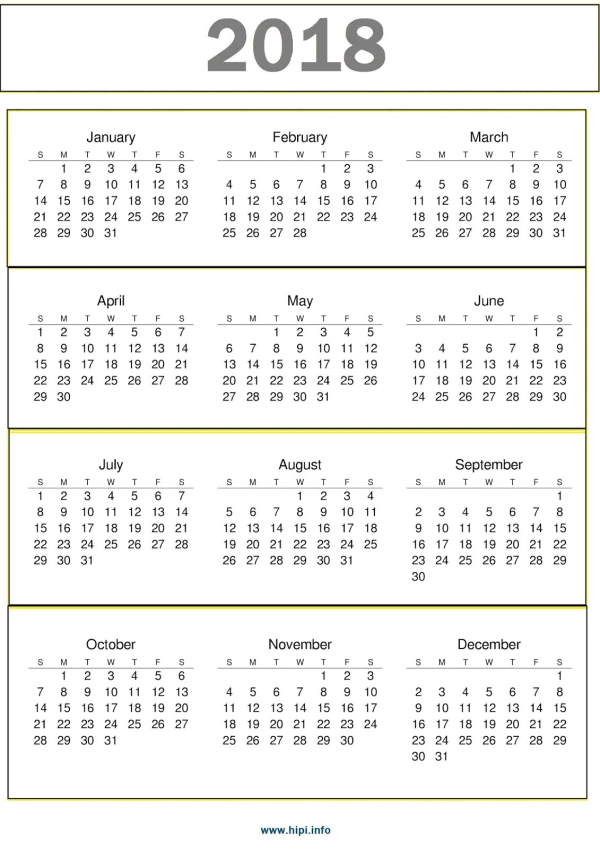 2018 Full Year Calendar PNG Transparent Background