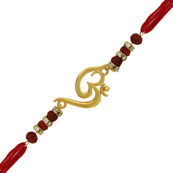 Golden Om Rudraksha Rakhi PNG Transparent