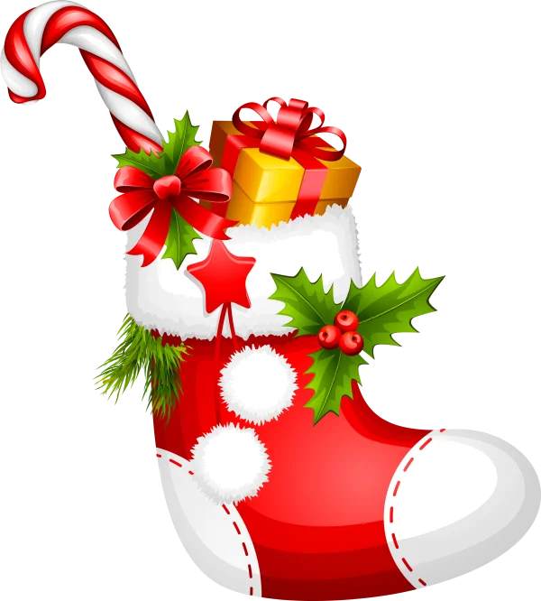 Christmas Stocking with Gifts PNG Transparent Background