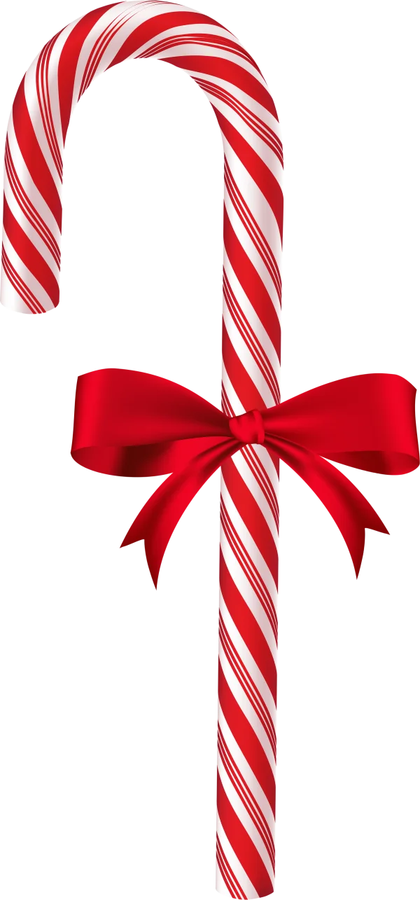 Candy Cane with Red Bow PNG Transparent Background