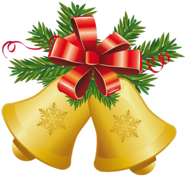 Christmas Bells with Red Bow PNG Transparent Background