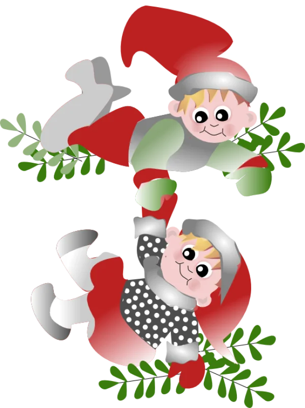 Cute Christmas Elves with Mistletoe PNG