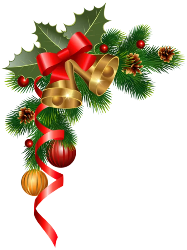Christmas Bells and Holly Corner Decoration PNG