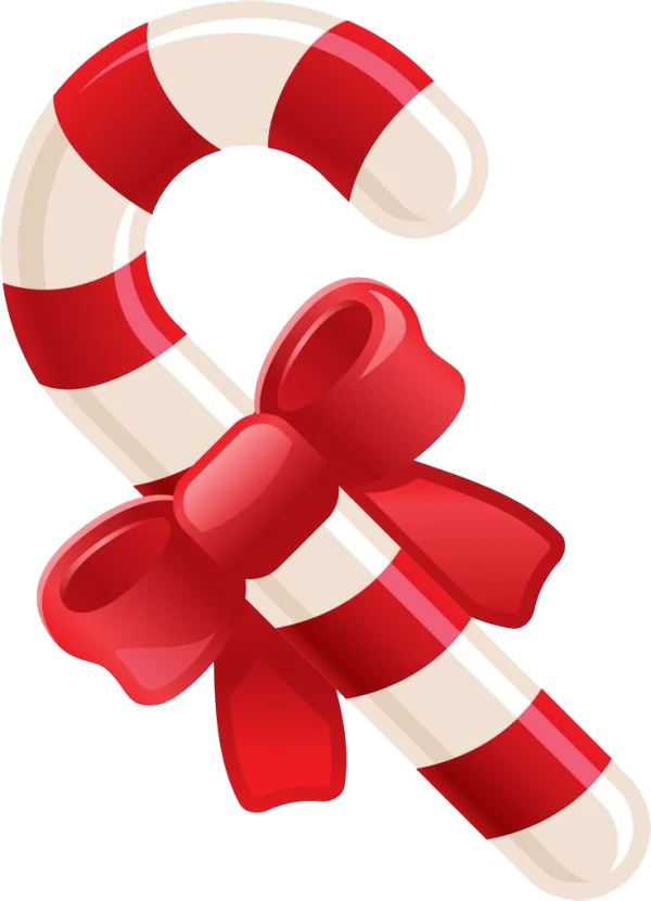 Red and White Candy Cane with Bow PNG