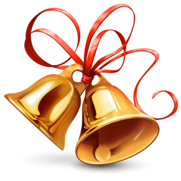 Golden Bells with Red Ribbon PNG Transparent Background