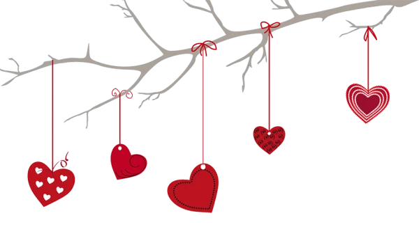 Tree Branch with Hanging Hearts PNG Transparent Background