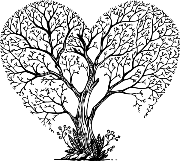 Heart Shaped Tree Line Art PNG