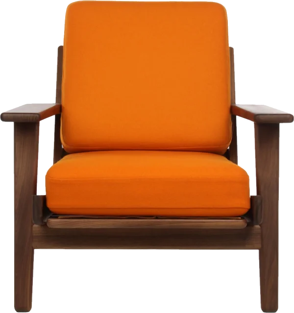 Orange Armchair with Wood Frame PNG Transparent