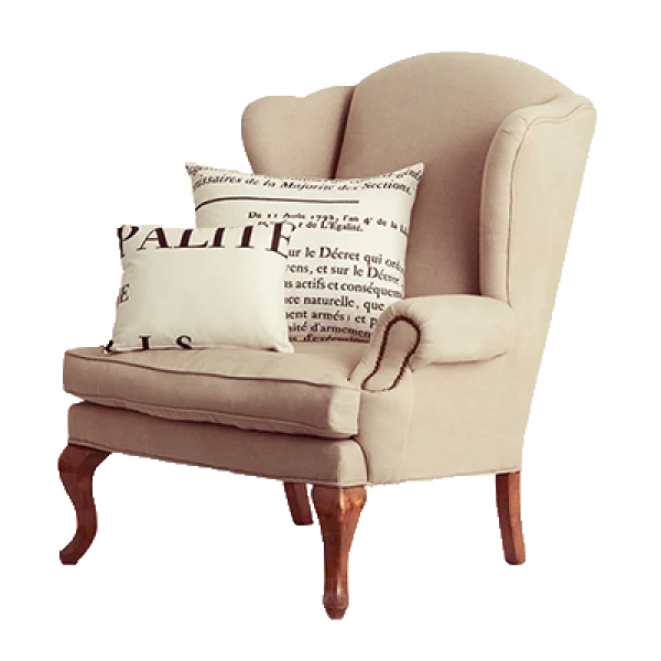 Vintage Wingback Armchair with Pillows PNG Transparent