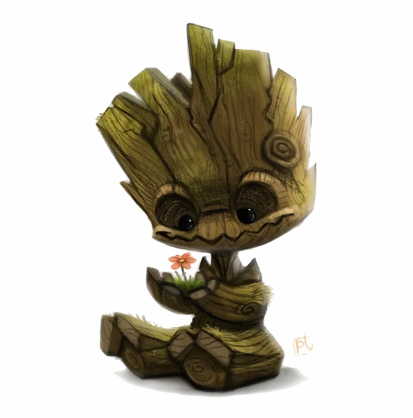 Cute Baby Groot Holding Flower PNG Transparent Background