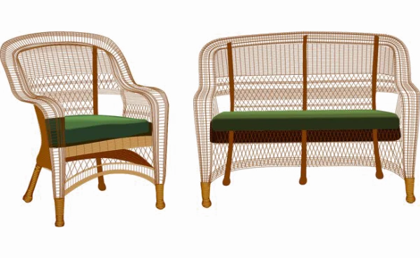 Wicker Armchair and Loveseat Set PNG