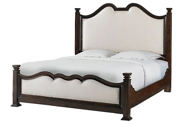 Elegant Wooden Upholstered Bed PNG Transparent Background