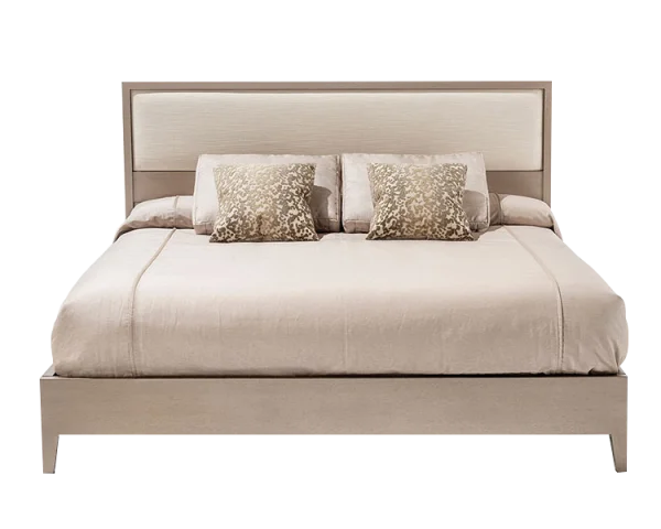 Modern Bed with Neutral Linens PNG Transparent Background