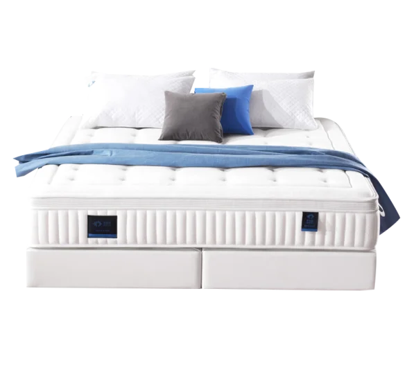 White Bed Mattress with Pillows and Blanket PNG Transparent Background