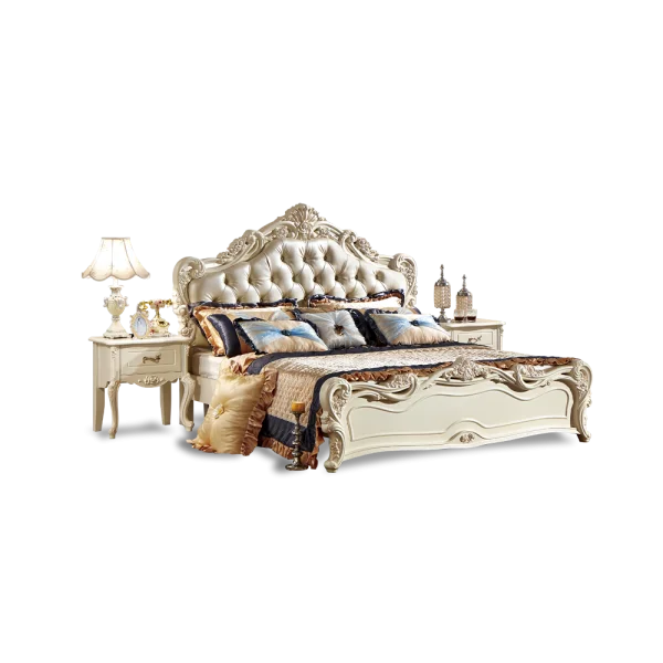 Luxury Baroque Bed with Nightstands PNG
