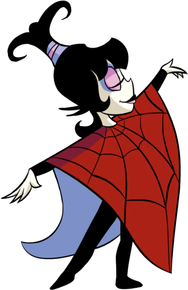 Dancing Cartoon Character with Red Spiderweb Cape PNG