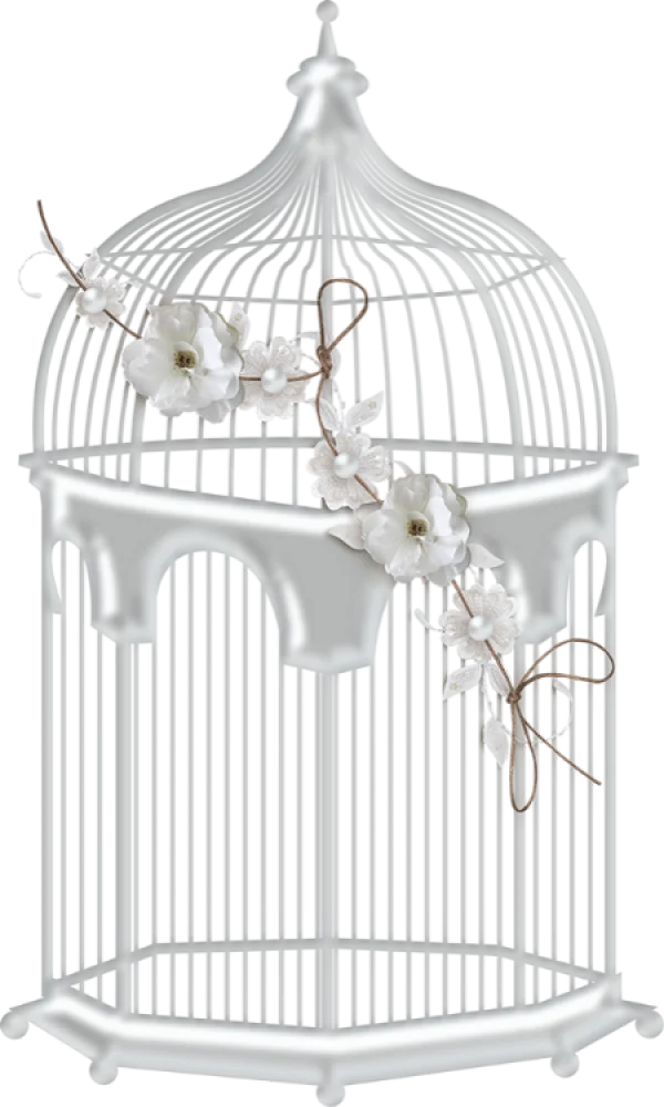 White Decorative Birdcage with Flowers PNG Transparent Background