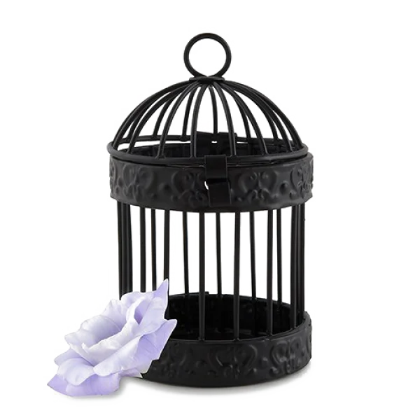Black Decorative Birdcage with Lavender Flower PNG