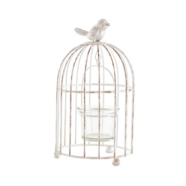 Distressed White Birdcage Candle Holder PNG