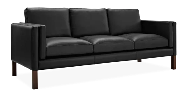 Black Leather Three-Seater Sofa PNG Transparent Background