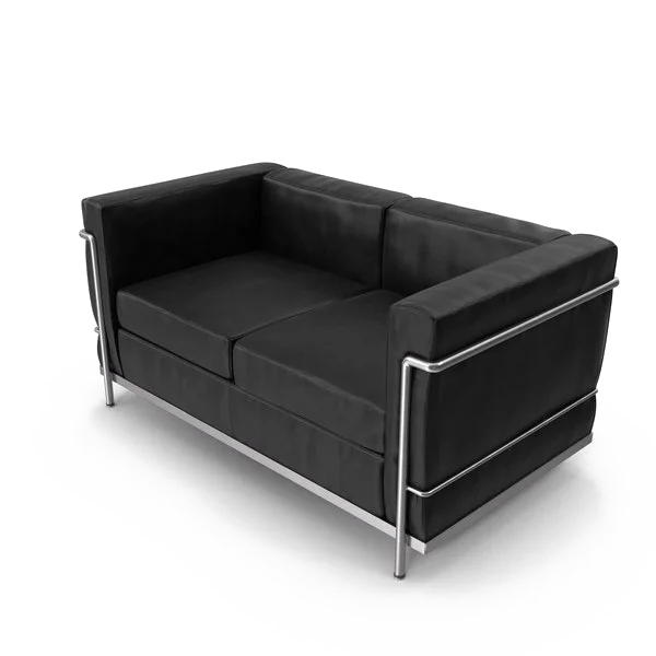Black Two-Seater Sofa with Metal Frame PNG