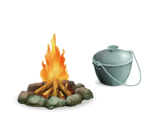 Campfire and Cooking Pot PNG Transparent Background