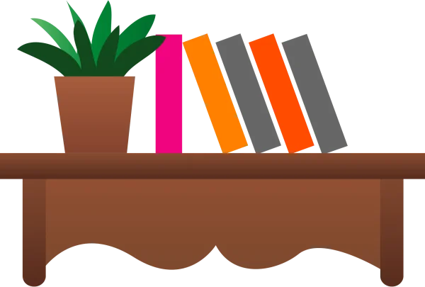 Table with Books and Plant PNG Transparent Background