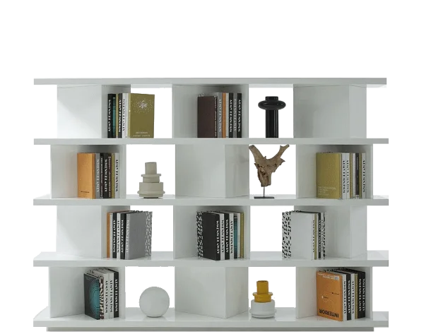 Modern White Bookshelf with Books and Decor PNG