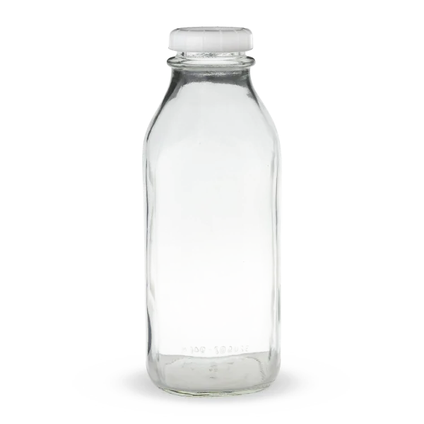 Empty Glass Milk Bottle with White Cap PNG