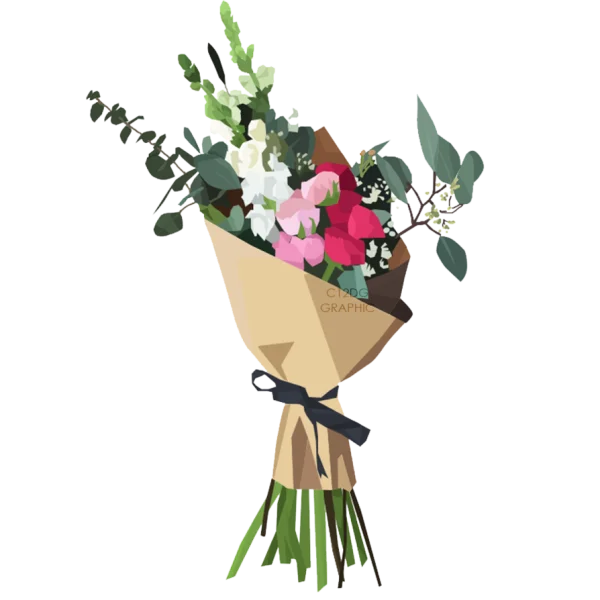 Colorful Flower Bouquet Wrapped in Kraft Paper PNG