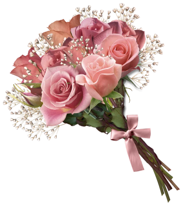 Pink Rose Bouquet with Ribbon PNG Transparent