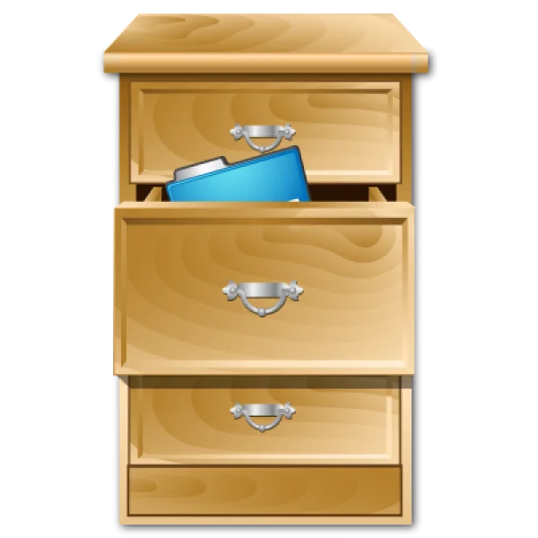 Wooden Filing Cabinet with Blue Folder PNG