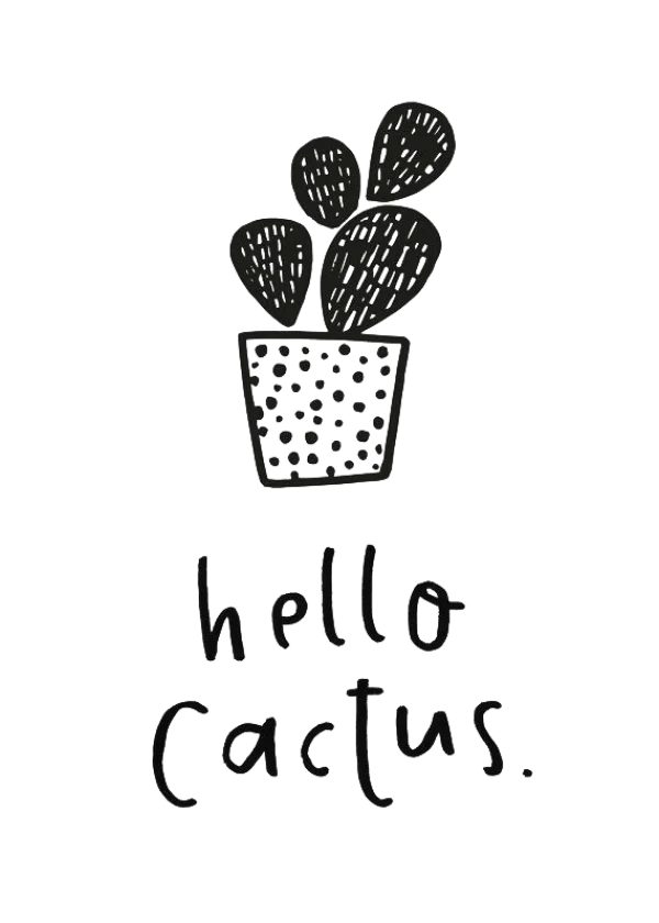 Hand-Drawn Cactus 'Hello Cactus' PNG Transparent Background