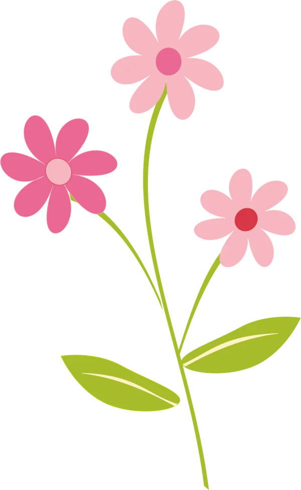 Three Pink Cartoon Flowers PNG Transparent Background