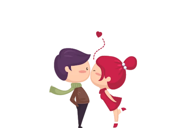 Cute Cartoon Couple Kissing with Hearts PNG