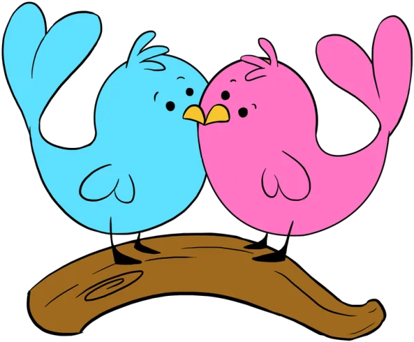 Cute Cartoon Love Birds Kissing PNG