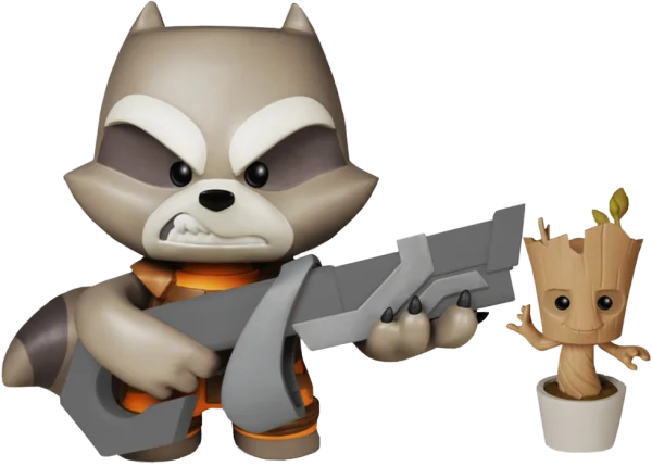 Rocket Raccoon and Baby Groot Figures PNG Transparent