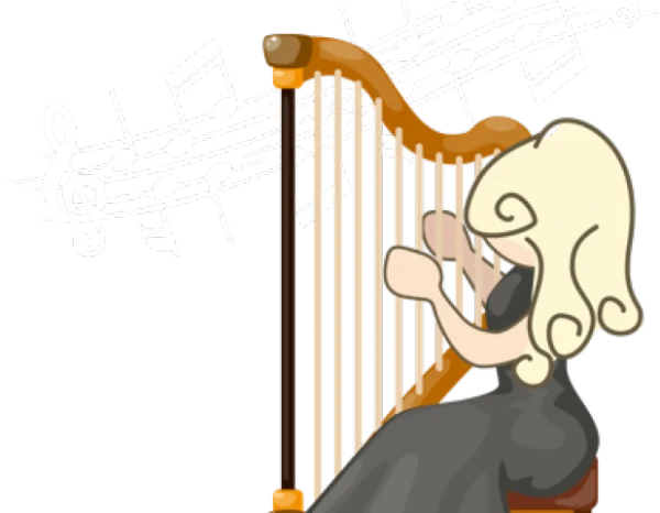 Person Playing Harp with Musical Notes PNG Transparent
